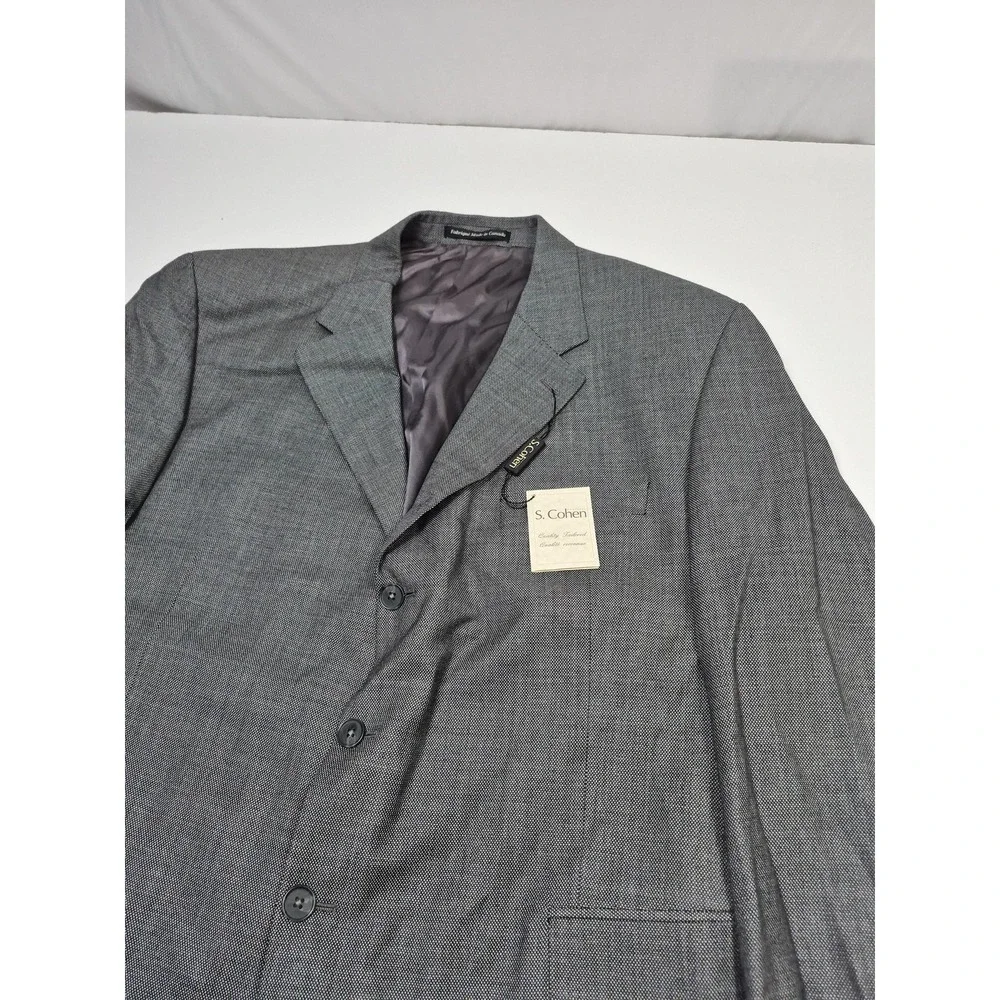 S Cohen Suit Mens 50R Gray 3 Button Wool Cashmere 2 Piece 45x36 Geometric NWT